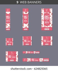 Vector advertising web banners with big sale and with pattern wedding icon set