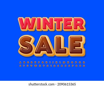 Vector advertising Winter Sale. Sweet Cake Font. Unique Alphabet Letters and Numbers