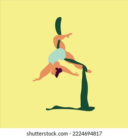 Vector aerialist. Flat picture. Beautiful gymnasts. 