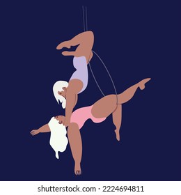 Vector aerialist. Flat picture. Pair performance.