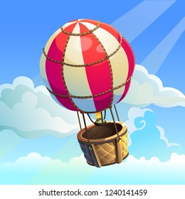 Vector aerostat. Red with white stripes hot air balloon. 