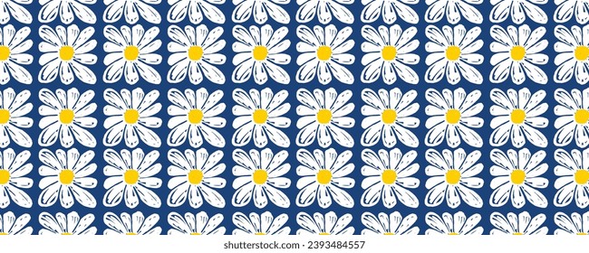 Vector aesthetic contemporary printable retro groovy flowers seamless pattern background