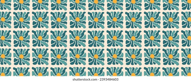 Vector aesthetic contemporary printable retro groovy flowers seamless pattern background