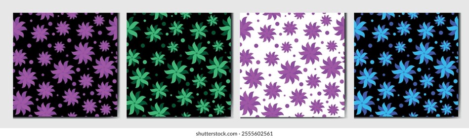 Vector of aesthetic contemporary printable seamless Japanese style floral patterns. Hand drawn minimal abstract paper collage art flowers pattern set. Valentines day february 14 vector. Autumn flora 
