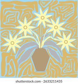Vector aesthetic natural flat flower vase ornament for decoration, wall hangings, wrapping paper, textiles