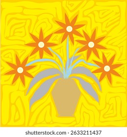 Vector aesthetic natural flat flower vase ornament for decoration, wall hangings, wrapping paper, textiles