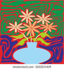Vector aesthetic natural flat flower vase ornament for decoration, wall hangings, wrapping paper, textiles