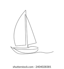 Vector aesthetic sail boat continuous singe one line art drawing concept of  fishing and travel 