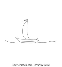 Vector aesthetic sail boat continuous singe one line art drawing concept of  fishing and travel 