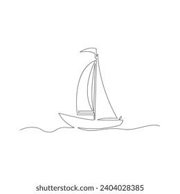 Vector aesthetic sail boat continuous singe one line art drawing concept of  fishing and travel 