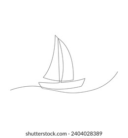 Vector aesthetic sail boat continuous singe one line art drawing concept of  fishing and travel 
