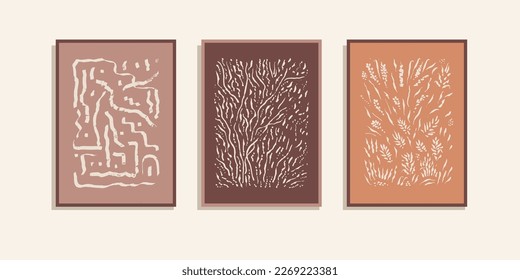 Kunstdrucke der Vektorgrafik-Wand. Warme Farbpalette hellblauer Lagom druckbare künstlerische Wand-Einrichtung. Handgemalte dänisch-skandinavische Design-neutrale, elegante Poster, Cover, Postkarten