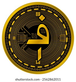 Vector of Afghan afghani Digital Currency in gold and black colors on a white background.