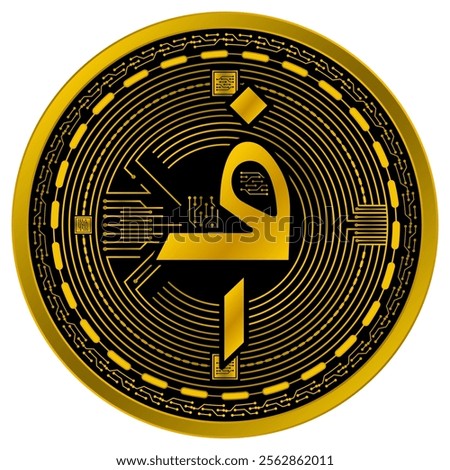 Vector of Afghan afghani Digital Currency in gold and black colors on a white background.