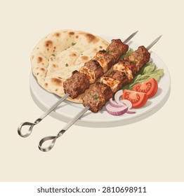 Vector Afghan Seekh Kebab with Authentic Middle Eastern Cuisine Design