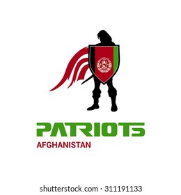 Vector Afghanistan Flag Patriots Soldier Logo. Mascot Character Design. Memorial Day Army man with Shield. Vector Freedom Leader Logo illustration