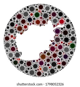 Vector Afghanistan kartografiert die Sammlung des Grippevirus. Eine Infektion greift das isolierte Territorium aus dem Weltraum an. Hole Kreis Afghanistan Karte Collage erstellt mit Infektionsteilen.