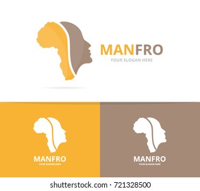 Vector africa and face logo combination. Safari and people symbol or icon. Unique continent and man logotype design template.