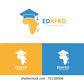 Vector africa and graduate hat logo combination. Safari and study symbol or icon. Unique geography, continent and college logotype design template.