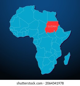 Vector Africa illustration with Sudan highlighted in red