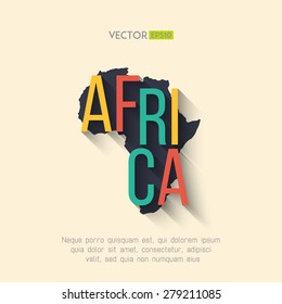 Vector Africa Map In Flat Design. Africa Map Background. African Presentation Design. African Border And Country Name With Long Shadow.