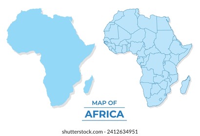 Mapa de vectores de África conjunto ilustración simple de estilo plano y contorno