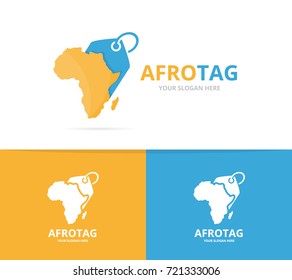 Vector africa and tag logo combination. Safari and shop symbol or icon. Unique continent and label logotype design template.