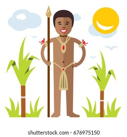 Vector African aborigine. Flat style colorful Cartoon illustration.