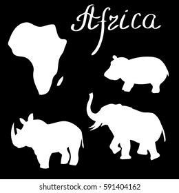 vector of african animals silhouettes white and black