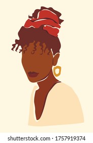 Vector african black skin woman portrait illustration. Abstract printable template of wall poster.