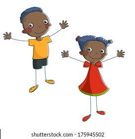 Vector african children on white background isolated