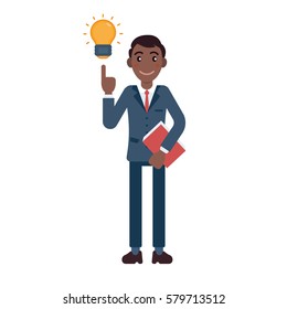 Vector african flat character cartoon business man spot ligtht idea concept template isolated