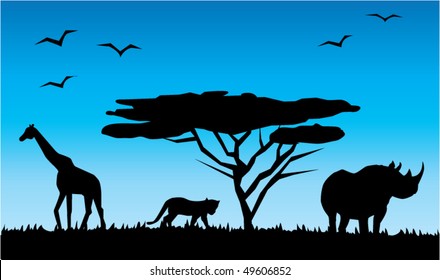 Background Illustration Featuring Silhouettes Dinosaurs Stock Vector ...