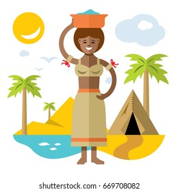 Vector African laundress. Flat style colorful Cartoon illustration.