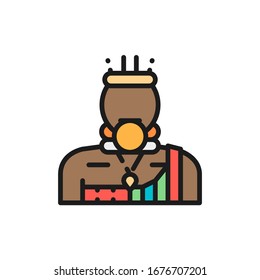 Vector african man, Bushman, Mursi flat color line icon.