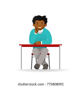 Vector african man character in sweater sitting at table