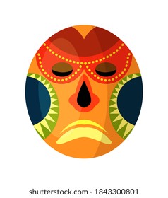 Vector african mask. Round african mask isolated on white background. Symbol of masking ethnic culture in Africa vector illustration