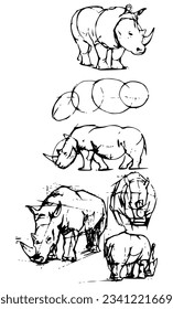 Vector African rhino: graphic design. 