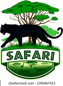 vector african savannah safari emblem with  black panther