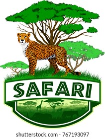 vector african savannah safari emblem with cheetah