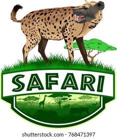 vector african savannah safari emblem with spotted hyena