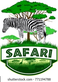 vector african savannah safari emblem with zebra