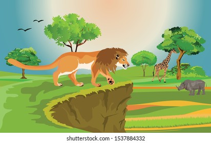 vector african savannah scene with differend animals 