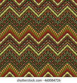 Vector african style chevron pattern with tribal motifs. Natural and elegant ornament with geometric hand drawn decorative stripes for prints, fabrics, backgrounds