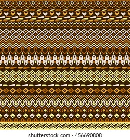 Vector african style pattern with tribal motifs. Natural and elegant ornament with geometric hand drawn decorative stripes for prints, fabrics, backgrounds in brown, ochre and yellow colors