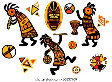 Vector african traditional patterns - dancing musicians