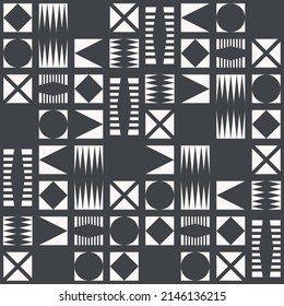 Vector African Tribal Shape Geometric Patchwork Pattern Black And White Color Seamless Background. Use For Fabric, Textile, Interior Decoration Elements, Upholstery, Wrapping.