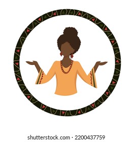 Vector african woman  in national clothes. Ethnic african ornament circle. Great for Kwanzaa celebration, pan african traditional hoiday