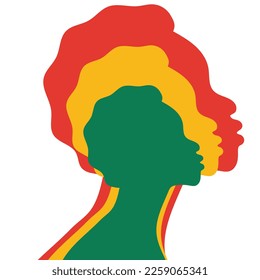 Vector african,american woman with curly hair. Hand draw afro female hairstyle silhouette.Black history month. African American History.