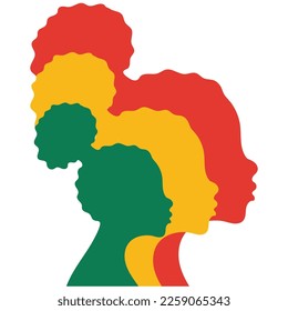 Vector african,american woman with curly hair. Hand draw afro female hairstyle silhouette.Black history month. African American History.